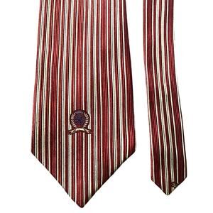 Tommy Hilfiger (Vintage) | Men’s Silk Tie | Red, Tan Stripes | Shield Crest Logo